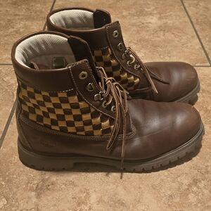 Timberland Brown and Tan Checkered Men's Boots Size 12